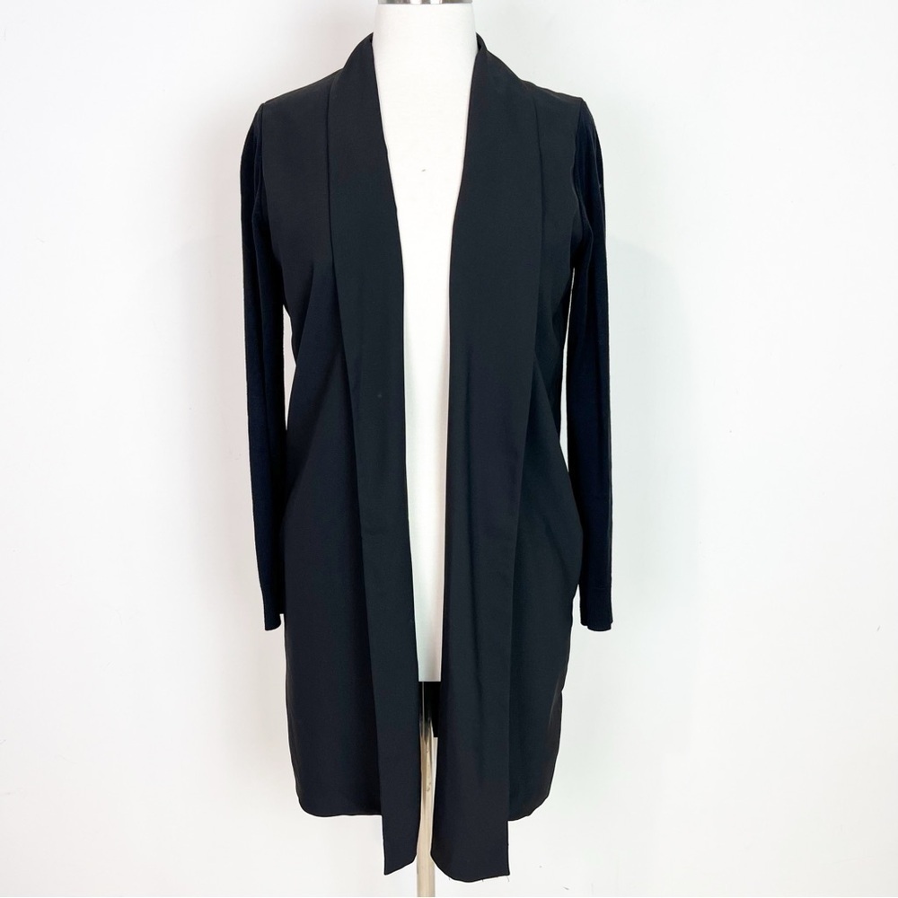 TED BAKER LONDON BLACK LONGLINE OPEN FRONT MIXED MEDIA CARDIGAN SWEATER SZ 6